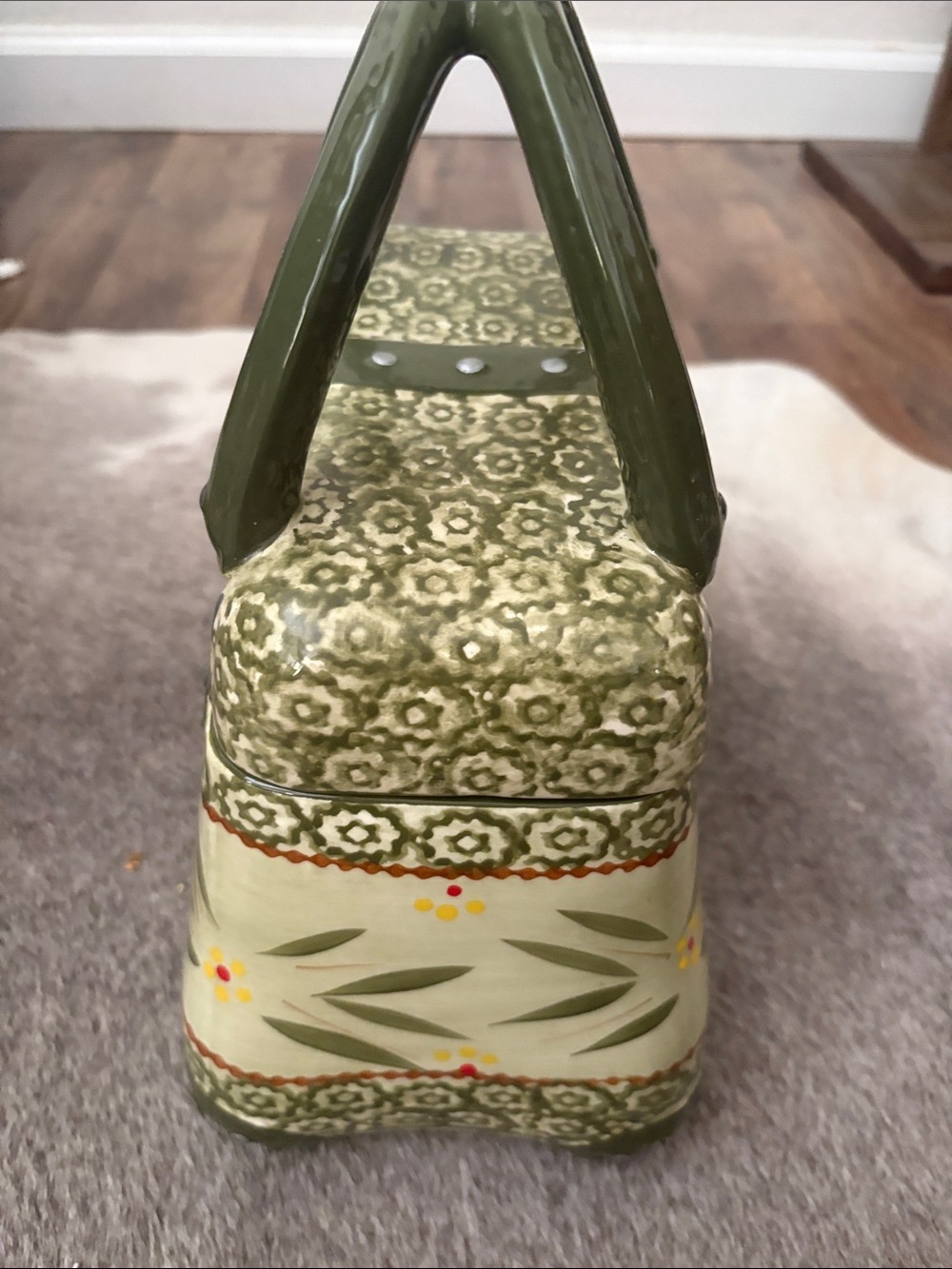 QVC Temp-tations Handbag Old World Olive Green Ceramic Purse Cookie Jar Canister - Picture 2 of 6